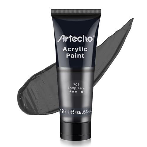 Artecho Professional Acrylic Paint, Lamp Black (120ml / 4.05oz) Tubes, Art Craft Paints for Canvas Painting, Rock, Stone, Wood, Fabric, Art Supplies for Professional Artists, Adults, Students, Kids