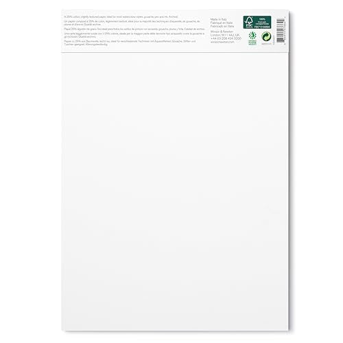 Winsor and Newton Watercolour Paper Pad, A4, 12 Sheets, 300 g/m�, Glue Bound, Cold Pressed, Acid , Mixture of 25 Percent Cotton and Cellulose Fibres, Natural White