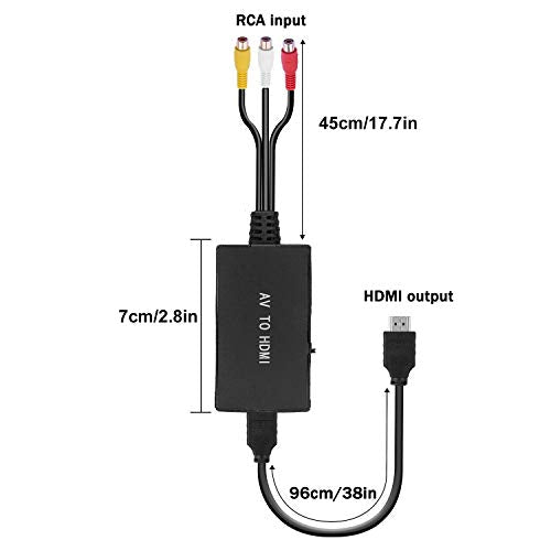 uhddadi RCA to HDMI Converter, AV to HDMI Adapter, AV Composite CVBS Video Audio Converter Adapter Supporting 1080P for PS2/PS3/ STB/Xbox VHS/VCR/Blue-Ray DVD Players