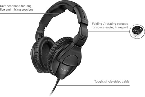 Sennheiser HD 280 PRO Closed-Back Around-Ear Collapsible Professional Studio Monitoring Headphones, for Recording & Mixing, 64 Ohms, Includes 6.3mm Stereo Jack Adaptor & 3m Coiled Cable