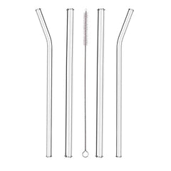 WZ Glass Straws- Clear Reusable Glass Straw- Durable Glass Straws Drinking for Smoothie Cocktail Milkshake Cold Drinks (Pack of 2 Straight 2 Bent Drinking Straws and 1 Straw Cleaner)