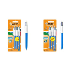 Bic 4 Colours Original Pens, Multi Coloured Pens All In One, Biro Pens, Medium 1.0mm, Green, Blue, Red, Black, 3 Pens Per Pack, 2 Pack