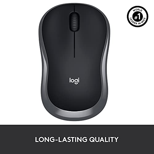 Logitech M185 Wireless Mouse, 2.4GHz with USB Mini Receiver, 12-Month Battery Life, 1000 DPI Optical Tracking, Ambidextrous, Compatible with PC, Mac, Laptop - Grey