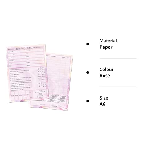 Nail Care Client Cards A6 Size - Salon and Therapist Customer Consultation Record - Treatment Services Essentials - Profile and Recording Forms - Beauty Stationery - 105x148mm - Pack of 100