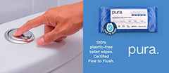 Pura Flushable Moist Toilet Tissue Wipes, 1 Pack of 40 Wet Wipes, 100% Plastic Free, 99% Water Clean Washlets, Certified ‘Fine to Flush’ Biodegradable, Compostable, Vegan, Gentle Clean