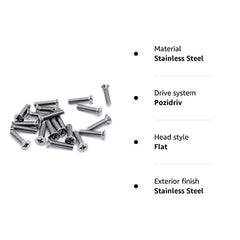 M4 (4mm x 16mm) Pozi Countersunk Machine Screw (Bolt) - Stainless Steel (A2) (Pack of 20)