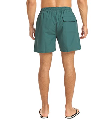 JustSun Mens Swimming Shorts with Pockets Board Shorts Swim Trunks Beach Shorts Waterproof Quick Dry Surf Shorts Summer Shorts with Mesh Lining Grass green S