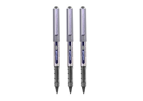 uni-ball UB-157 Eye Rollerball Pens. Premium Fine 0.7mm Ballpoint Tip for Super Smooth Handwriting, Drawing, Art, Crafts and Colouring. Fade and Water Resistant Liquid Uni Super Ink. Pack of 3 Black