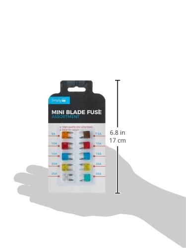 Simply BF820 Mini Blade Fuse Assortment - Set of 10 - Ideal for Vehicle Use, 10 Pieces and 7 Types 5A 7.5A 10A 15A 20A 25A 30A Multi-Function Car fuse