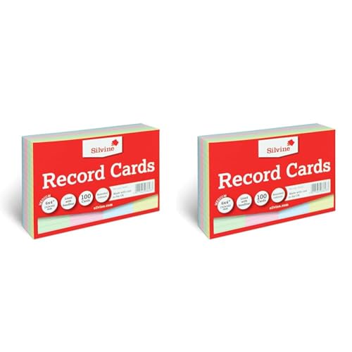 Silvine A6 Multi-Coloured Record Cards - Lined with Headline, 100 Cards Per Pack (Size 6x4 inches), 564AC (Pack of 2)