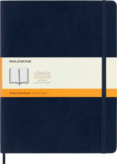 Moleskine - Classic Ruled Paper Notebook - Soft Cover and Elastic Closure Journal - Color Sapphire Blue - Size Extra Large 19 x 25 A4 - 192 Pages