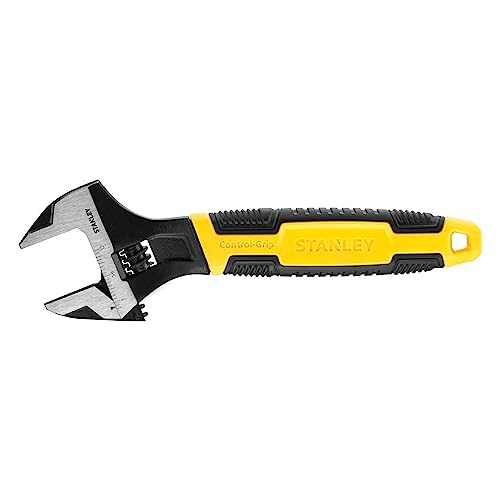 STANLEY MAXSTEEL Adjustable Wrench 30 x 200 mm Protective Phosphate Finish and Ergonomic Bi Material Handle 0-90-948, Black, Yellow