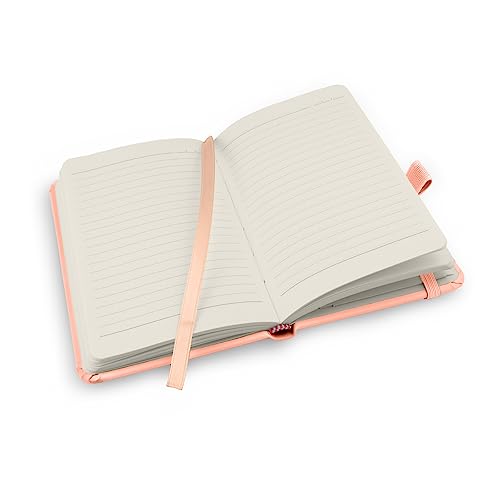 Notes London Eco A6 Notebook with Lined Pages, Pen Loop, Ribbon, Date Marks and Paper Pocket, Pocket Hardback Journal, Note, sustainably sourced paper (Pastel Pink)