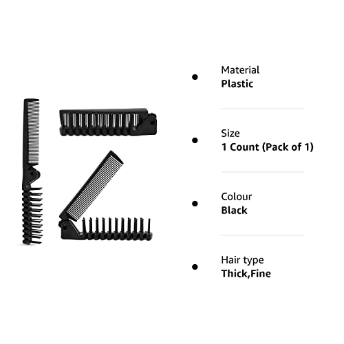 Folding Hair Brush and Comb, Plastic Portable Travel Hair Brush Pocket Hair Comb Double Headed Massage Hair Comb for Thick, Thin Hair (Black)