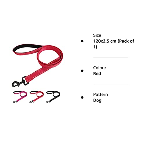 Beshine Padded Handle Dog Lead, 1.2m x 2.5cm Durable Reflective Nylon Dog Leash for Large, Medium Dogs, Red