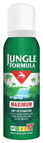 Jungle Formula Maximum Repellent Aerosol 125ml - Maximum Strength, against Mosquitoes, Biting Insects and Ticks - Up to 9 hrs Protection for Any Destination incl. Tropics- with DEET