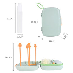 Bebamour Travel Baby Bottle Brushes for Cleaning 6 in 1 Portable Silicone Bottle Brush, Nipple Cleaner Brush, Straw Brush, Soap Dispenser and Bottle Drying Rack, Green