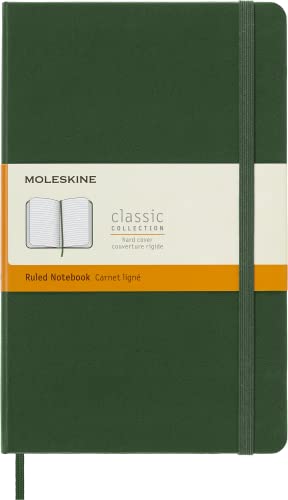 Moleskine Classic Ruled Paper Notebook, Hard Cover and Elastic Closure Journal, Color Myrtle Green, Size Large 13 x 21 cm, 240 Pages