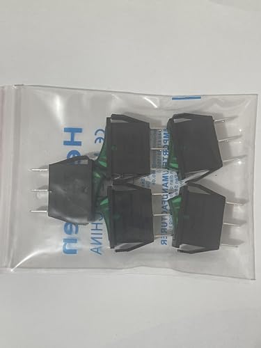 Heschen Rocker Switch, ON-OFF, SPST, 3 Terminals, Green Light, 16A 250VAC, 5Pack