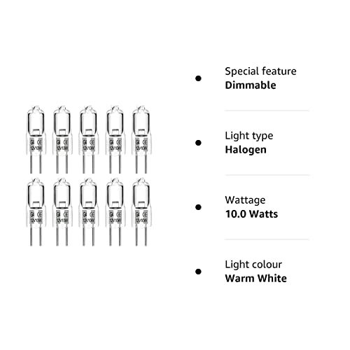 G4 Halogen Bulbs 10W 12V, G4 Dimmable Halogen Light Bulbs Warm White 2700K, 2 Pin G4 Halogen Light Bulb Clear Capsule Lamp Bulbs for Cooking Lighting, Crystal Chandeliers, Track Lighting, Pack of 10