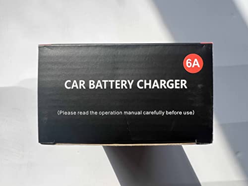 12V/6Amp Car Battery Charger, Smart Fully Automatic Battery Charger with Temperature Compensation for Most Types of Lead Acid Batteries, Red, AC Connection Required