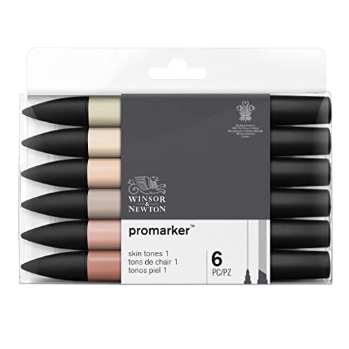 Winsor & Newton, Promarker, Skin Tones I, Set of 6, Alcohol Based Dual Tip Markers