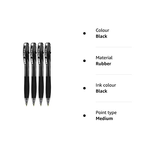 Bic Bu3 Grip 1.0 Black Retractable Ball Pen 4 Pack Stationery