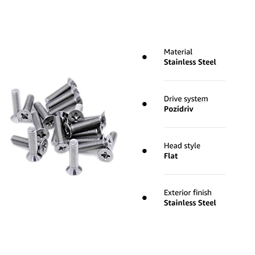 M4 (4mm x 30mm) Pozi Countersunk Machine Screw (Bolt) - Stainless Steel (A2) (Pack of 20)