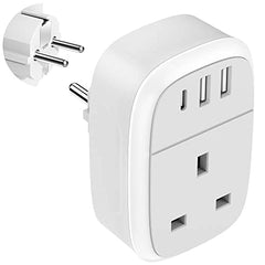 European Plug Adapter, UK to EU Euro Europe Schuko 32W USB C Fast Travel Charger Grounded USBC Adaptor Type C for Germany France Spain Turkey Greece Iceland Poland Russia Portugal Austria(Type E/F)