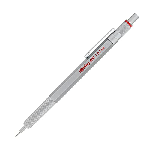 rOtring 600 Mechanical Pencil   0.7 mm   Silver All-Metal Body Propelling Pencil   Non-Slip Knurled Grip & Hexagonal Barrel