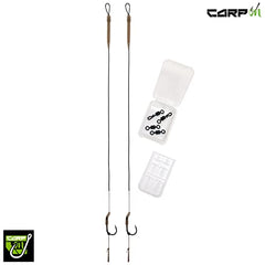 Carp On - 2 x WIDE GAPE READY RIGS Size 6 - Carbon Hooks / 25lb Camo Braid/Kickers Sleeves Tubes Swivels Extenders (Barbless, 2 Rigs - Size 6 Hook) [37-3901-6]