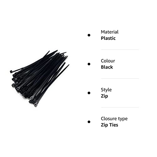 Black Plastic Cable Ties, Zip Ties wrap 4.8mmx200m, 50 Pieces