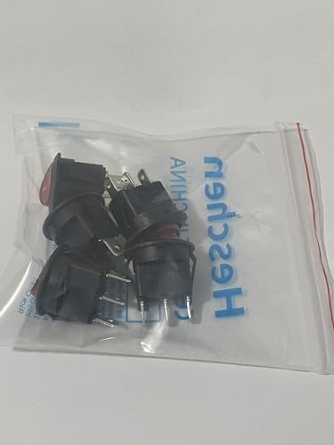 Heschen Red Round Rocker Switch Round ON-OFF SPST 3 Terminals 10A 250VAC UL VDE 5Pack