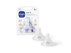 MAM Cross-Cut Teats, Suitable for 6and Months, Bottle Teats with SkinSoft Silicone, Fits all MAM Baby Bottles, Baby Feeding Essentials, Pack of 2