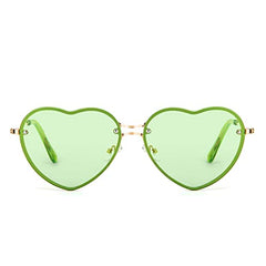 PARTY GO Heart Shape Sunglasses Woman Fashion Rimless Sunglasses UV400 Party Glasses, Green