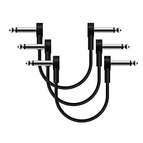 SONICAKE 6 Inch Guitar Patch Cable Guitar Effect Pedal Cables Noiseless 1/4 inches Right Angle TS Mono Cords for Guitar/Bass Effect Pedals Black 3 Pack