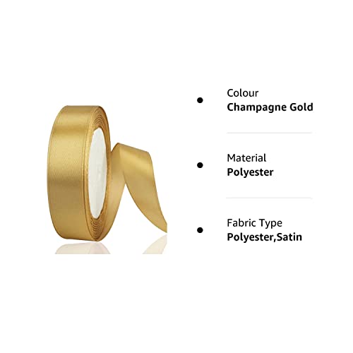 OWill Champagne Gold Satin Ribbon, Double Sided Polyester 20mm X 22m(24 Yards) Gift Wrapping Ribbon for Cake Decoration, DIY Sewing Project, Party Balloon Decoration & Hair Bows Decoration