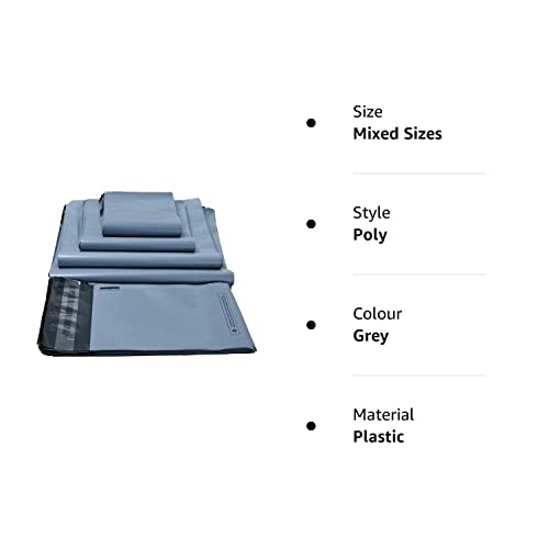 50 Mixed Grey Mailing Poly Postal Self Seal Bags 5 Sizes 10 from Each Postage Packaging Assorted Mailers -10 Bags from Each Size - 5 Sizes 4.5x7 inches- 6.5x9 inches - 9 x 12 inches - 10x14 inches - 12x16 inches