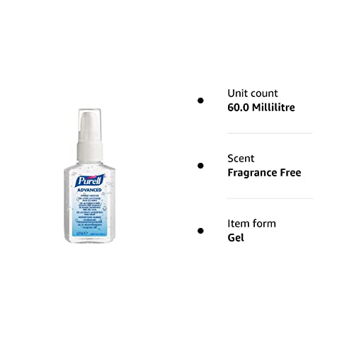 PURELL ADVANCED HAND SANITISER GEL 60mL, Portable Pump Bottle. Hand Sanitizer Gel kill 99.99% of most common germs. 70% alcohol formulation with moisturisers