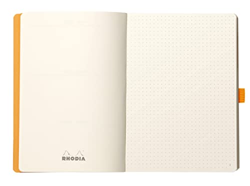 RHODIA 117801C - Soft Notebook Bullet Journal Goalbook Nacarat - A5 - Dotted Dot - 240 pages - 90g Ivory Clairefontaine Paper - 2 Ribbons, Elastic Closure - Faux Leather Cover