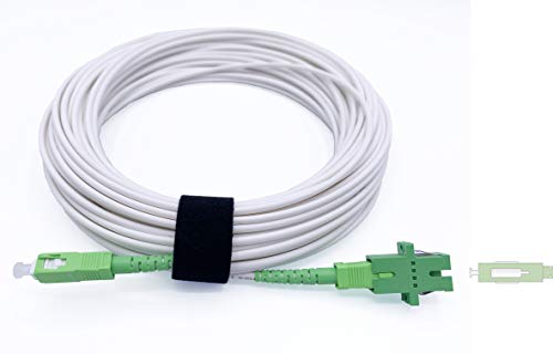 Elfcam® - Fiber Optic Cable Singlemode SC/APC to SC/APC, Delivery with the Coupler for Extending Fiber Optic Cable, Compatible with FTTH Cable, White, 10m / 32.81ft