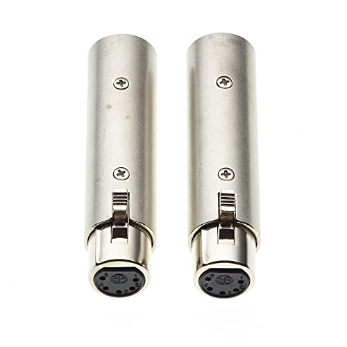 XLR 3 to 5 Pin, Pack of 2 - DMX Adapter, 3 Pole Male Plug to 5 Pole Female Socket Converter, Joiner, Extender for Audio and SLR Cameras Cables Cords