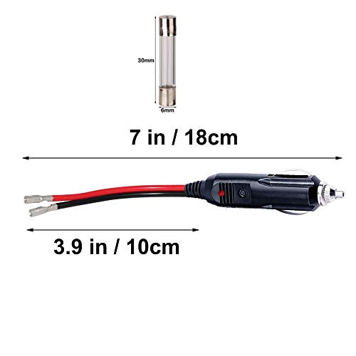 GTIWUNG 2 Pack Car Cigarette Lighter Male Plug with Leads, 10A Fuse Protection with LED Light, 12V 24VCigar Female Socket Plug Extension Cord for Motorcycle, Car, Tractor