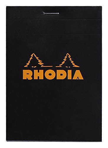 RHODIA 122009C - Stapled Notepad N°12 Black - 8.5x12 cm - Small Squares - 80 Detachable Sheets - White Clairefontaine Paper 80 g/m - Soft and Resistant Coated Card Cover - Basics