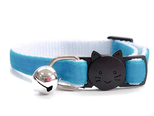 Velvet Cat Collars with Bell   Quick Safety Release Breakaway Buckle   Handmade in the UK   Available in Cat & Kitten Size   Turquoise Velvet