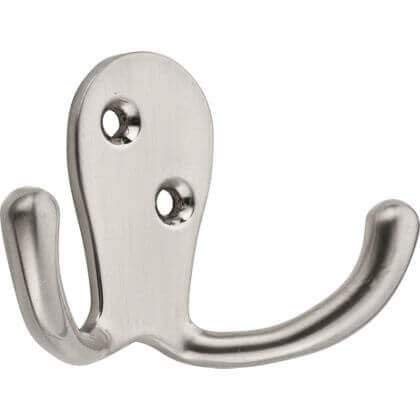 469587 Wide Twin Double Hat, Coat & Robe Hook in Satin Nickel Finish Door & Wall Mountable Single Pack with Fixings