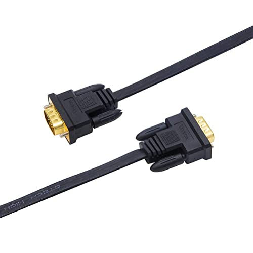 DTech Ultra Thin Flat VGA Cable 1.8m Standard 15 Pin Male to Male Gold Plated Connector SVGA PC Projector HDTVs Laptop Computer Monitor Wire(black.6ft)