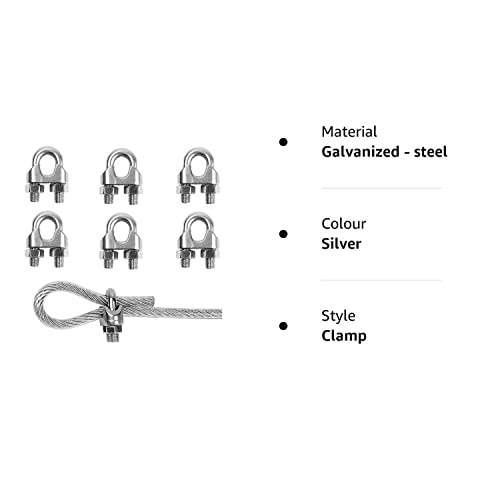 TERF® 6 Pcs Wire Rope Cable Clip Clamps M10 for Ø 10mm (3/8 inches) Wire Rope Cable Grip Galvanized Steel U Bolt Saddle Fastener for Rigging Rope and tension cable Garden Tension Wire Ropes