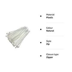 50 Pieces Black and White Cable Ties (3.6mmx200mm, Natural)