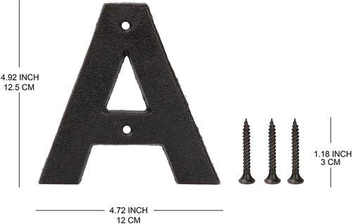 Door Letter A - Black Cast Iron 5 Inch Large Metal Letters - Easy to Read Name Door Sign - A